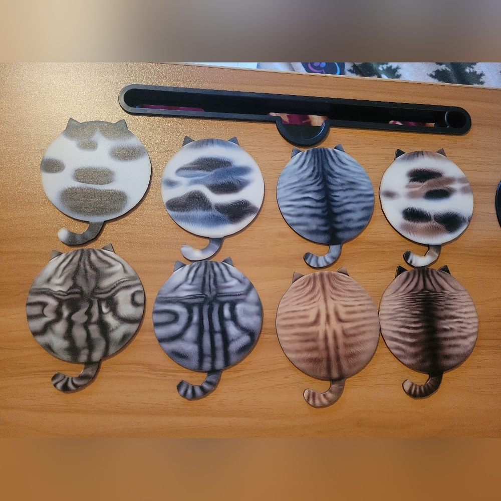 🌹Buy 1 Get 1 Free🌹 8 Pc Wooden Feline Fun Coaster Set - Black, Gray, Brown
